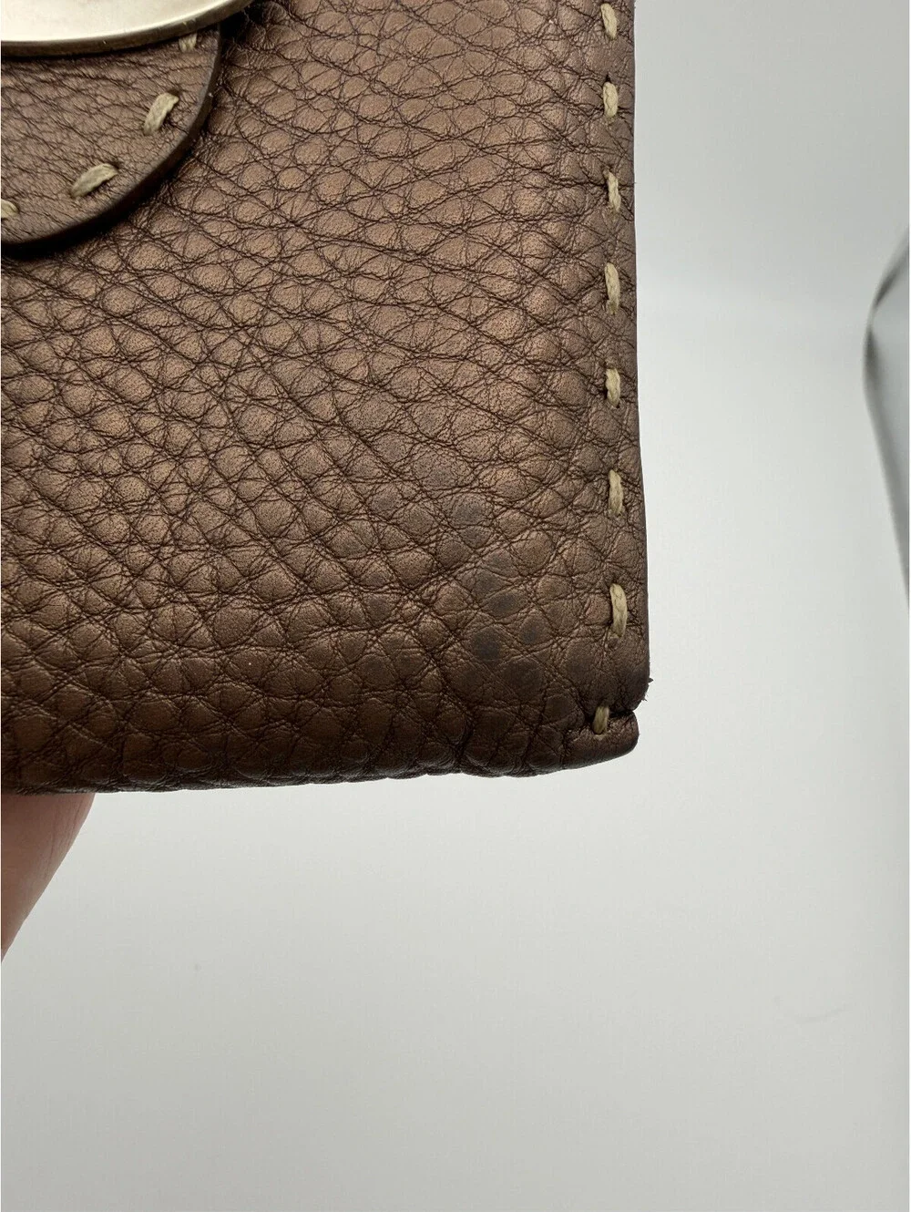 Authentic Fendi Selleria Small Bifold Wallet Hand-Stitched Roman Leather Brown